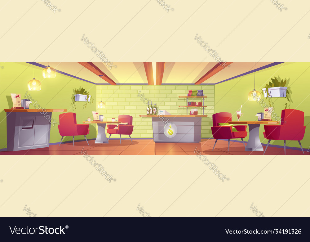 Coffee house or cafe interior with cashier desk Vector Image