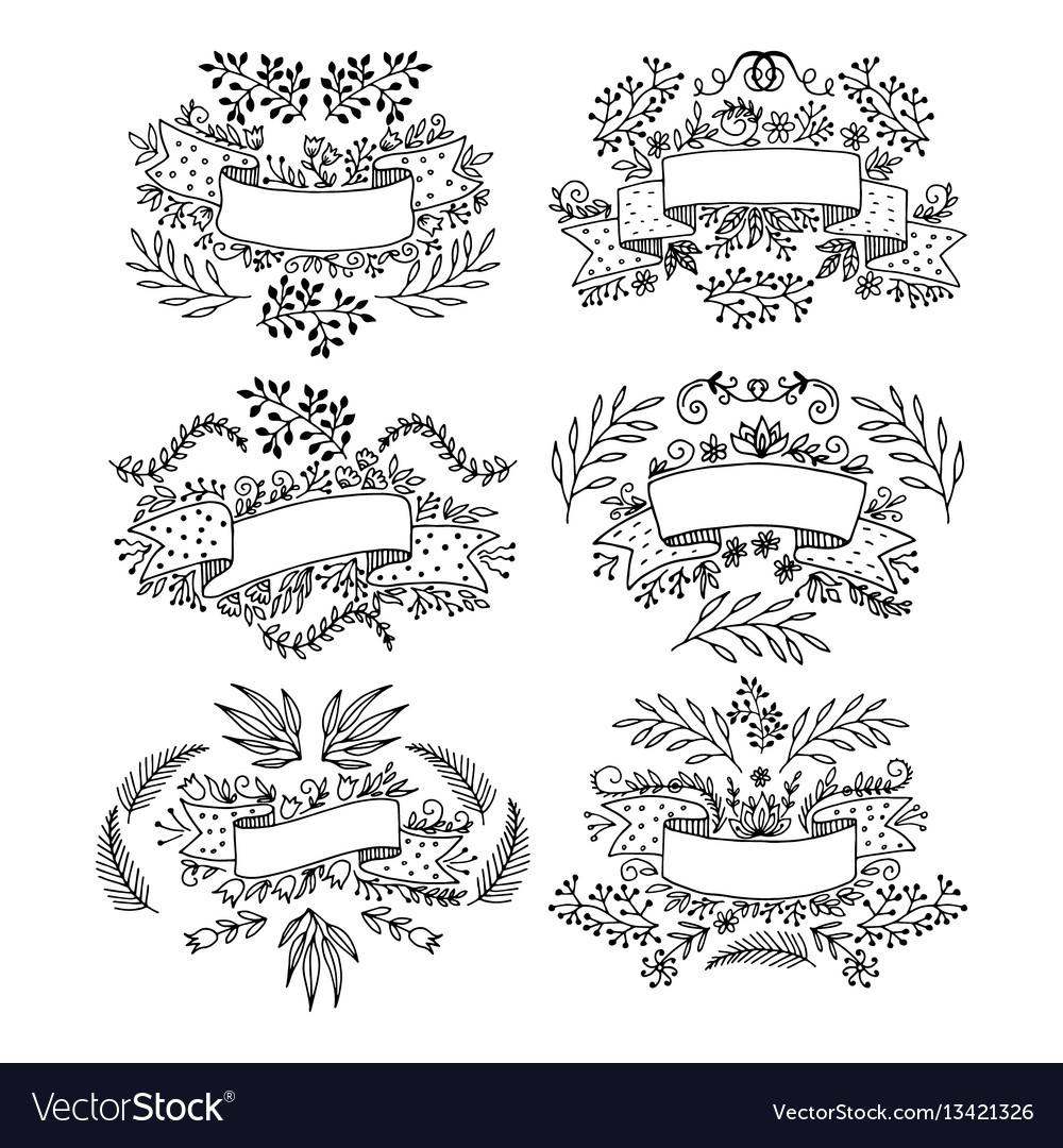 Set of floral design elements drawn by hand vector image Set of floral design elements drawn by hand