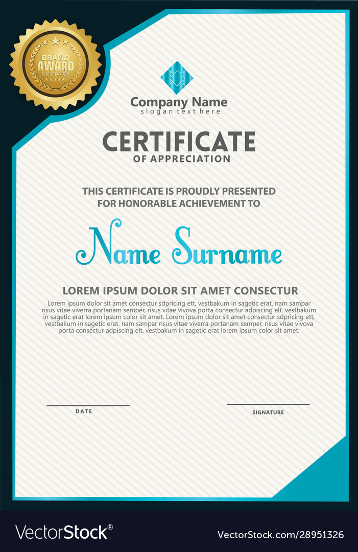 Vertical modern certificate template