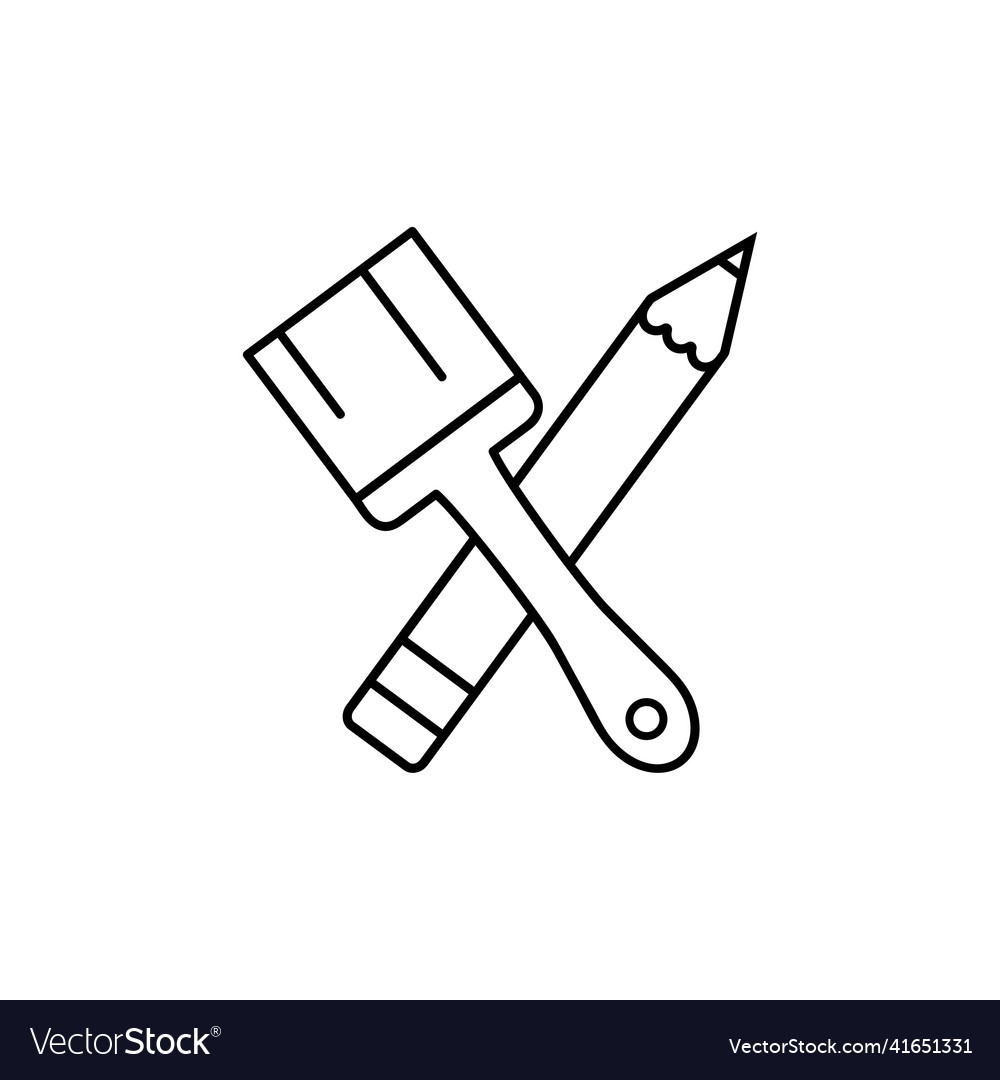 Crossed pencil and paint brush outline icon Vector Image