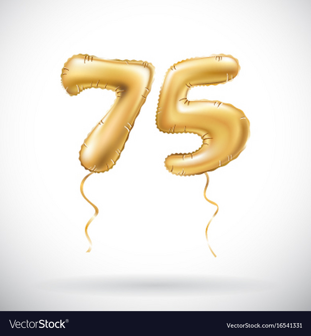 Golden number 75 seventy five metallic balloon Vector Image