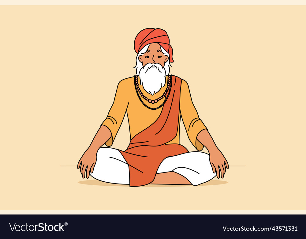 Old Man Yogi In Lotus Position Royalty Free Vector Image