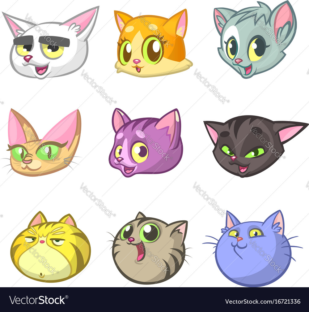 Cartoon set of funny cats icon heads Royalty Free Vector