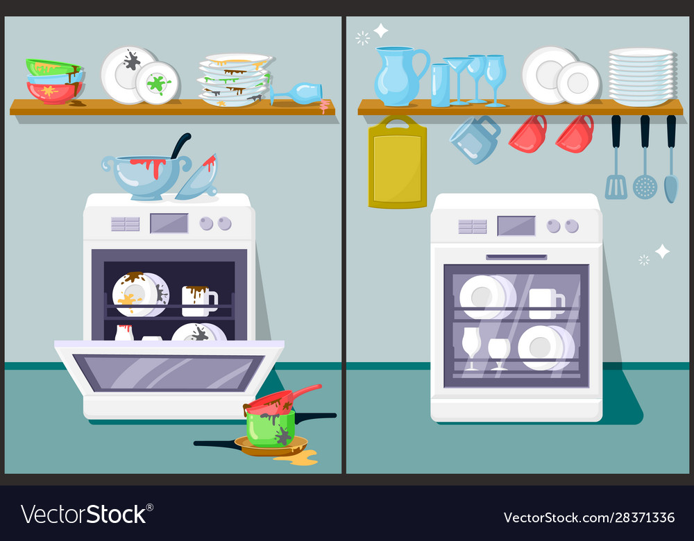 Dirty and clean dishes flat Royalty Free Vector Image Dirty and clean dishes flat Royalty Free Vector Image