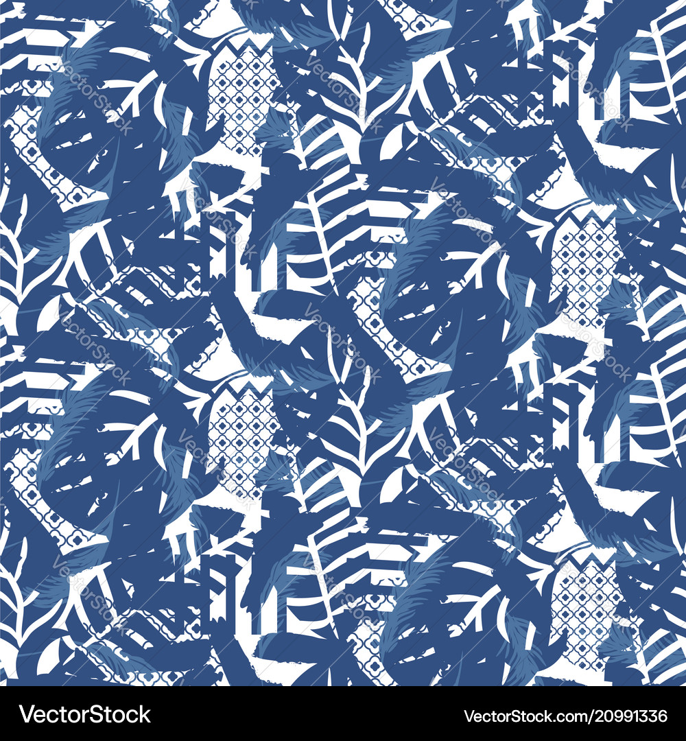 Floral motif background texture blue seamless Vector Image