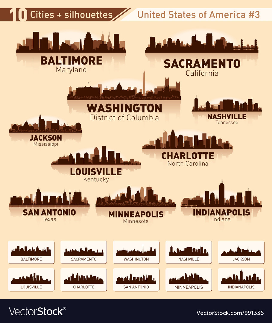 Skyline city set 10 cities of usa 3 Royalty Free Vector