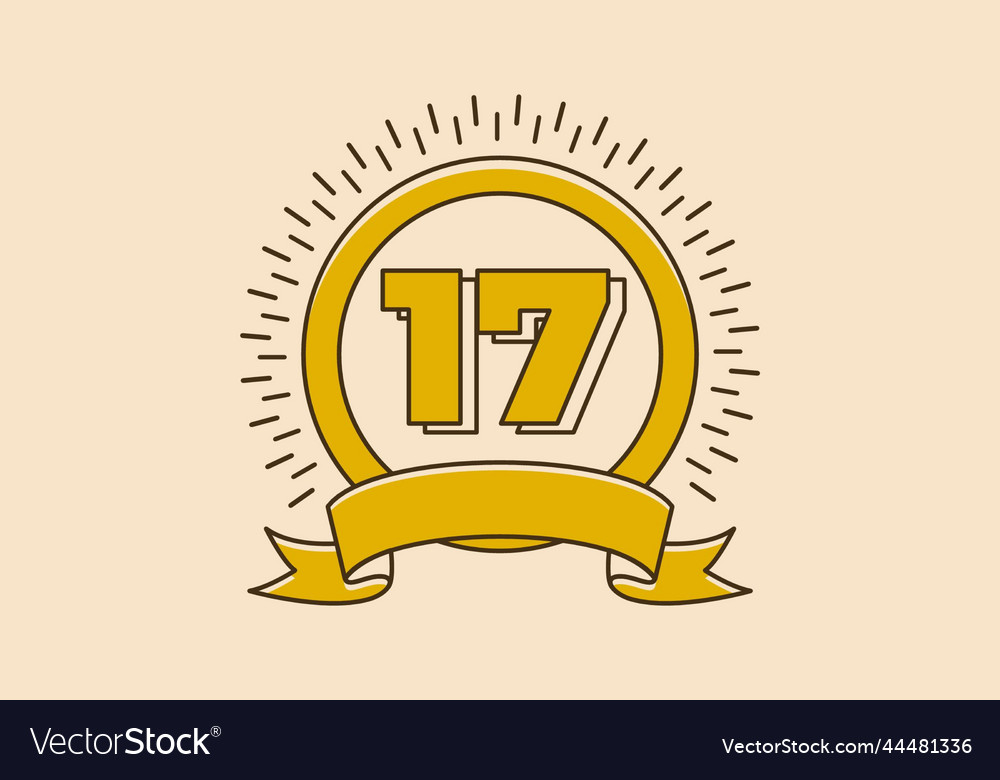 Vintage yellow circle badge with number 17 Vector Image