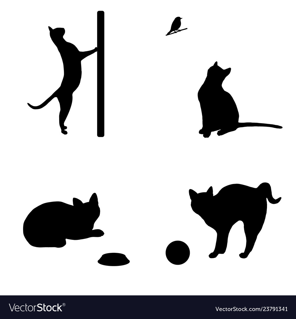 Four cats black silhouettes art set Royalty Free Vector