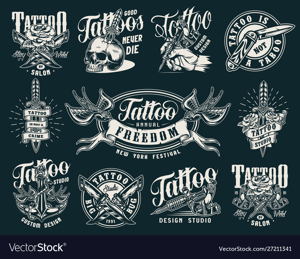 Vintage tattoo salon prints Royalty Free Vector Image