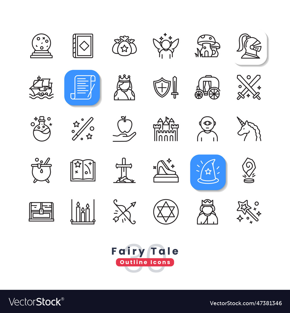 Fairy tale outline icons Royalty Free Vector Image