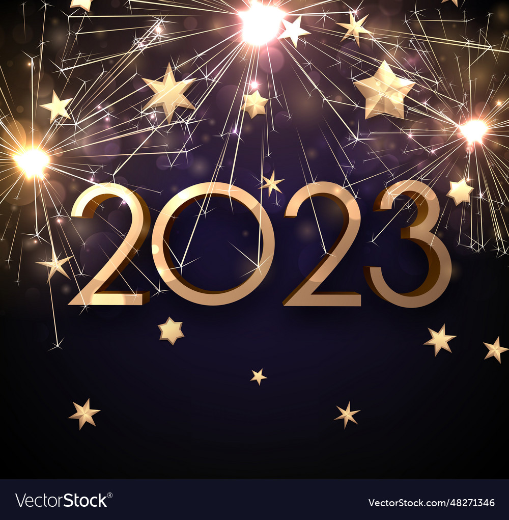 Golden 2023 sign on fireworks background Vector Image