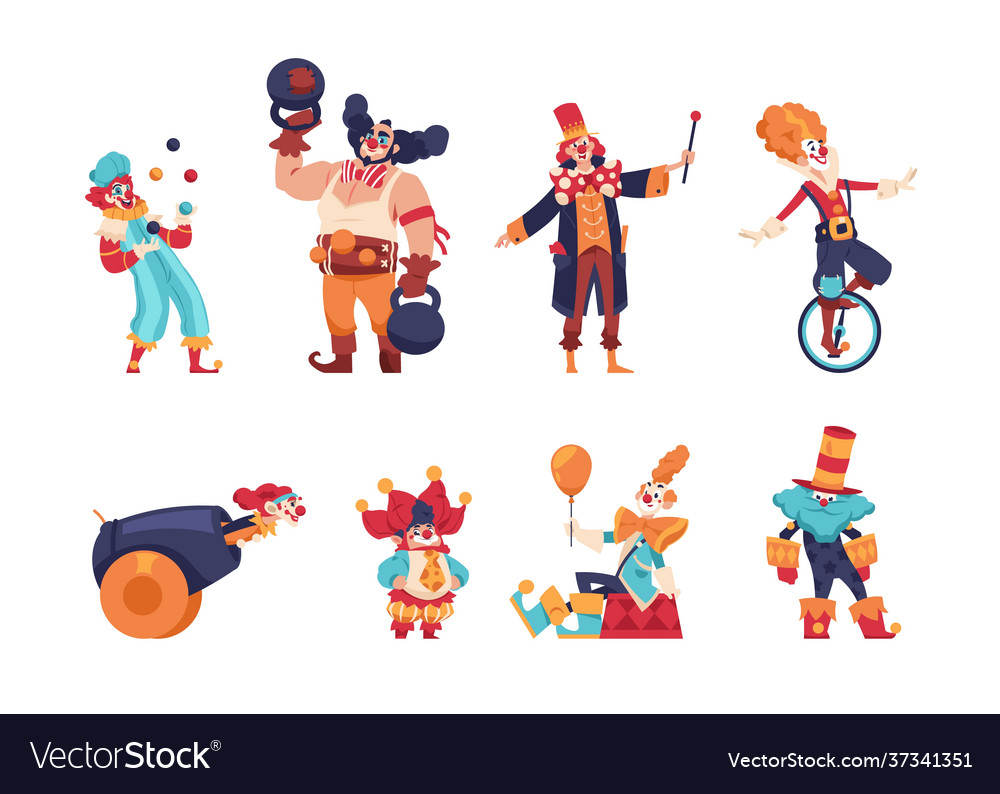 Clowns Cartoon Jokers And Jesters Comedians Vector Image