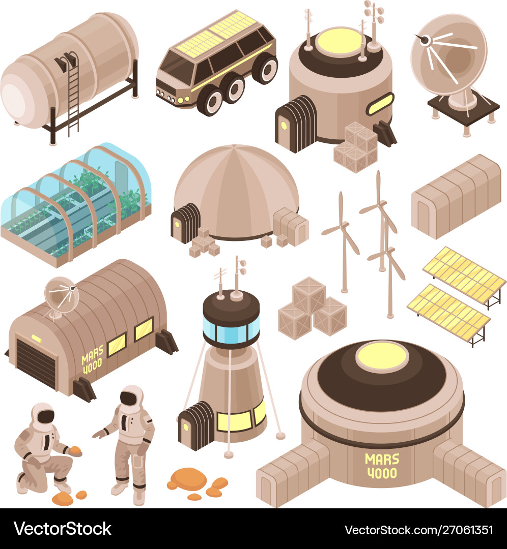 Space base isometric set Royalty Free Vector Image