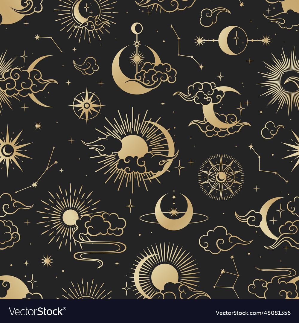 Asian seamless pattern with clouds moon sun stars Vector Image