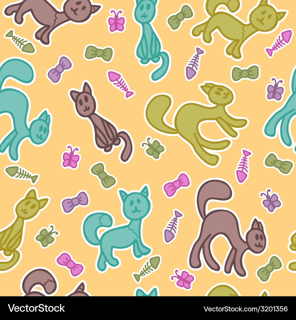Cute hand drawn seamless pattern with cats Vector Image