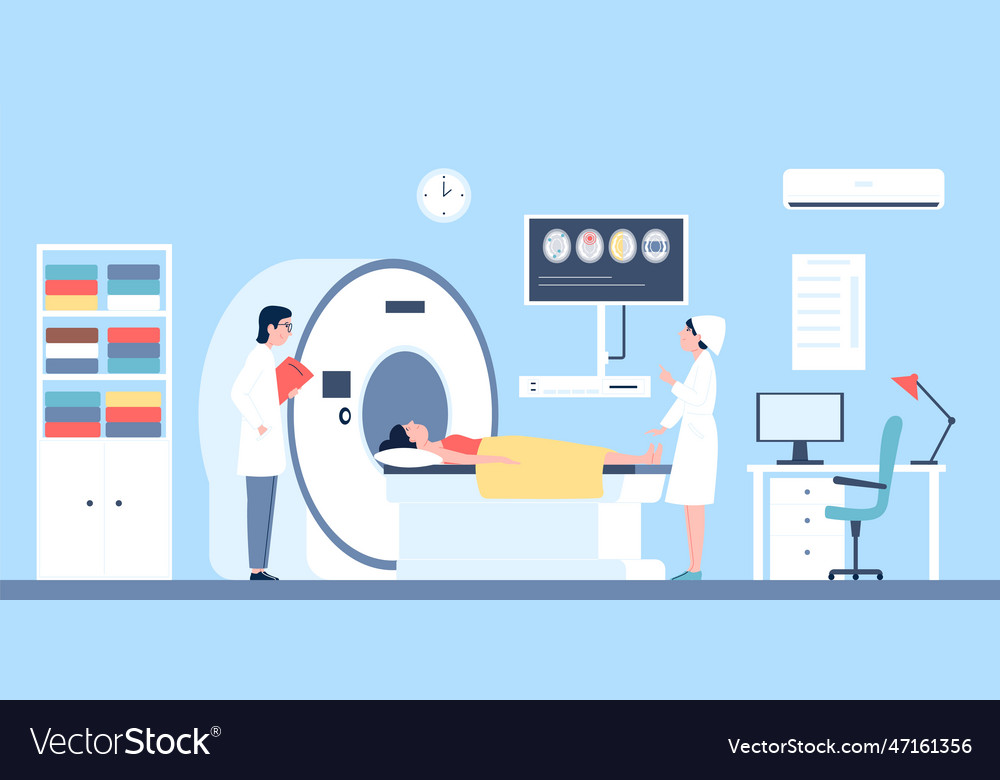 Magnetic Resonance Imaging In Modern Clinic With Vector Image