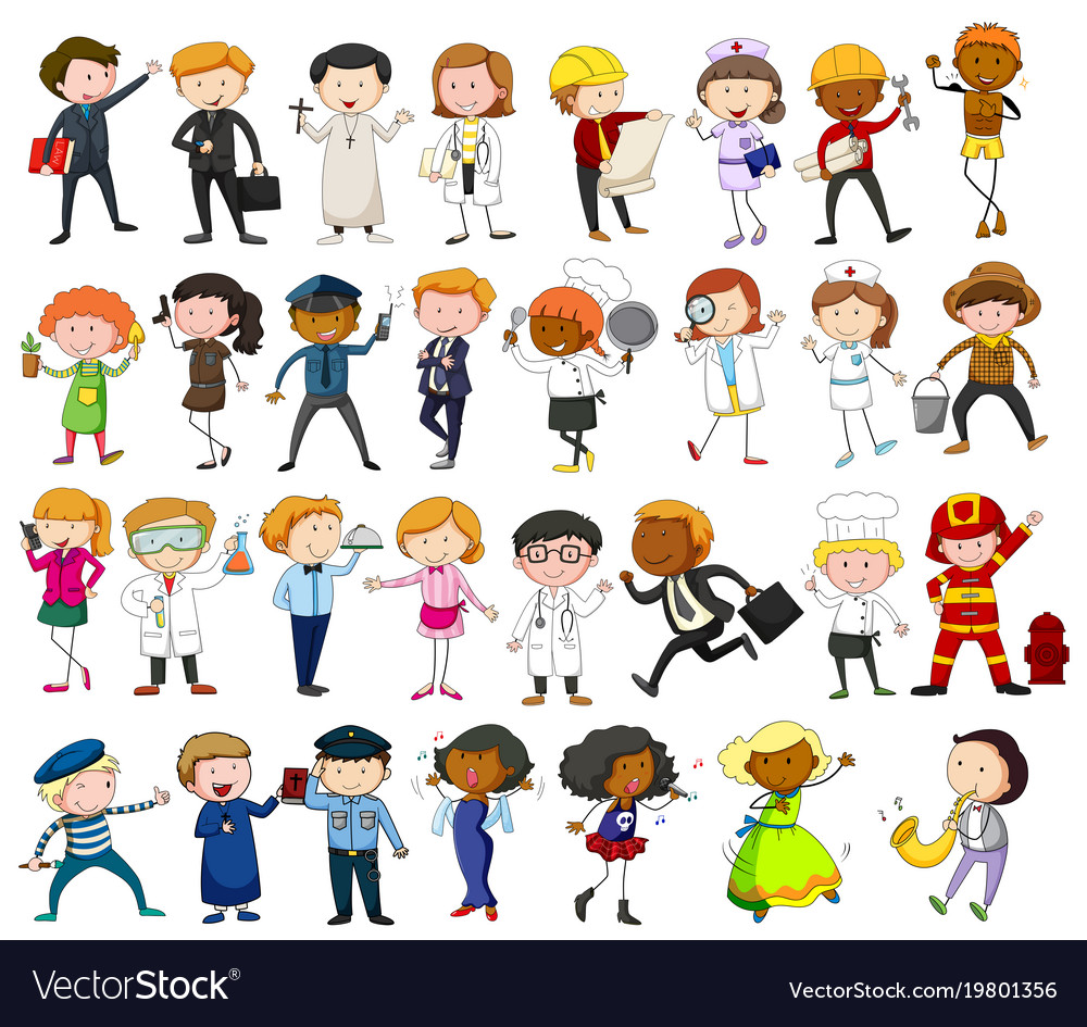 People Doing Different Jobs On White Background Vector Image