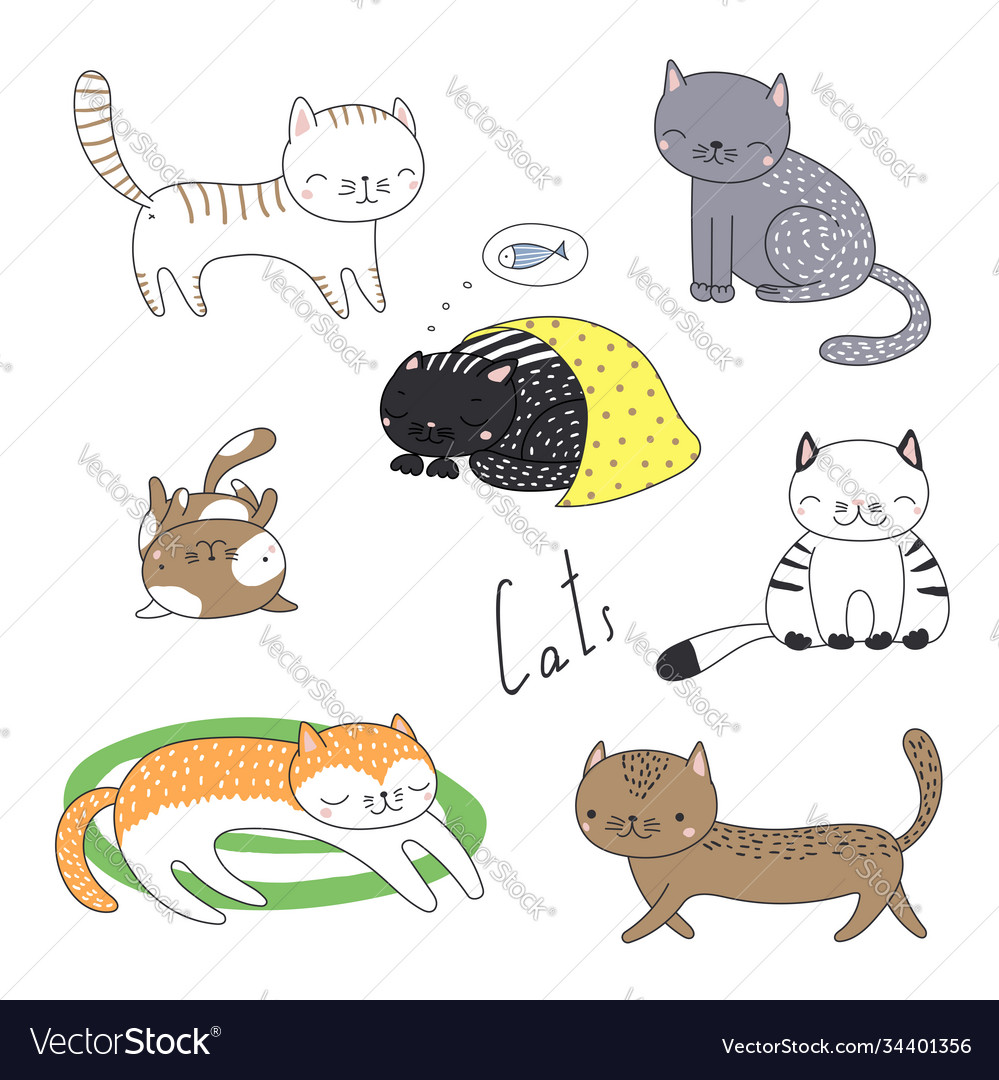 Set Cute Cartoon Cats Royalty Free Vector Image