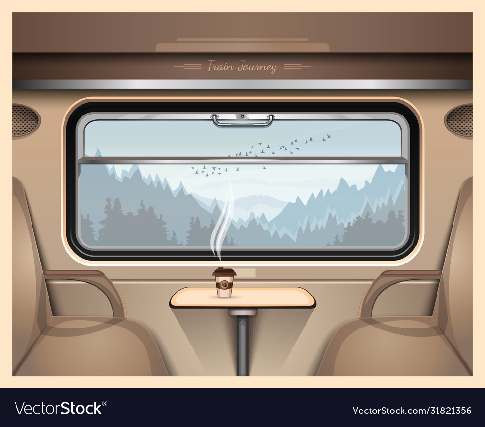 Young Man Looking Out Of Train Window Stock Photo - Download Image