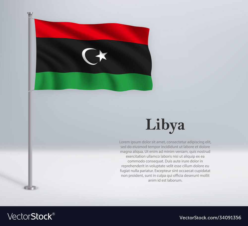 Waving flag libya on flagpole template Royalty Free Vector