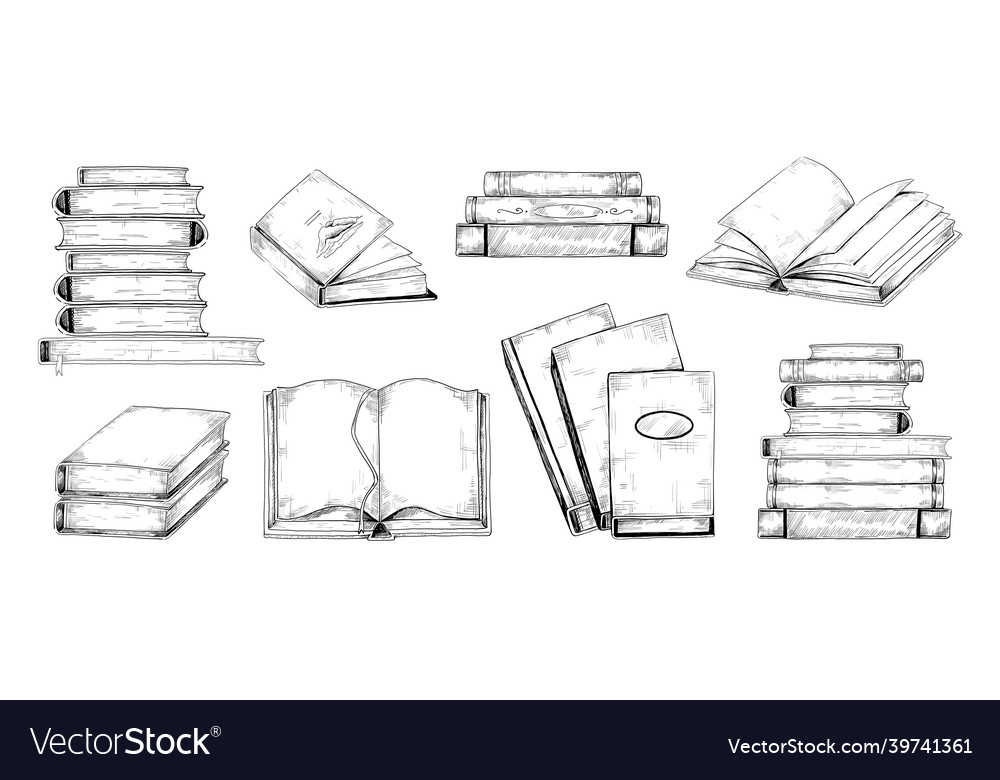 Books Sketch Vintage Engraving Of Stacks Vector Image