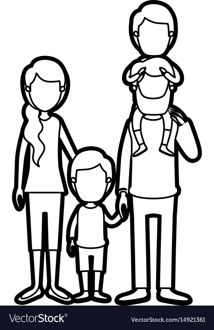 Caricature thick contour faceless family parents Vector Image