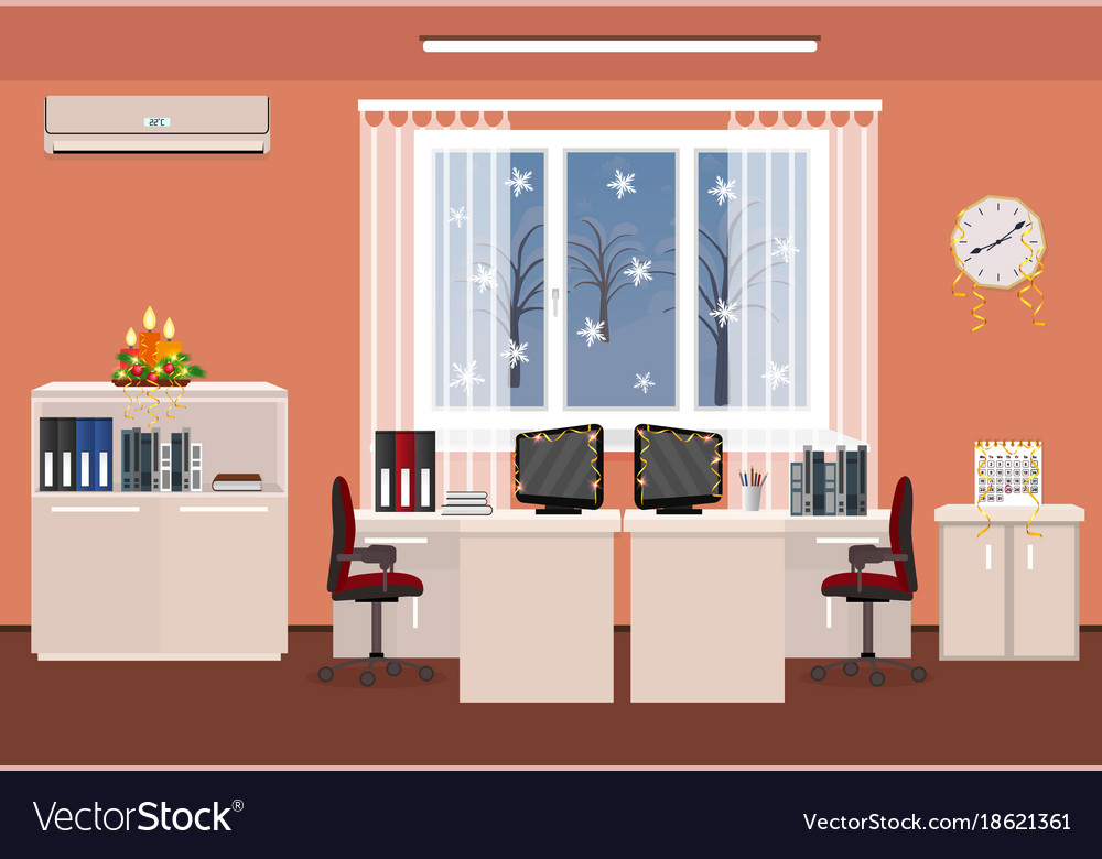 Christmas decor office room interior holiday Vector Image Christmas decor office room interior holiday Vector Image