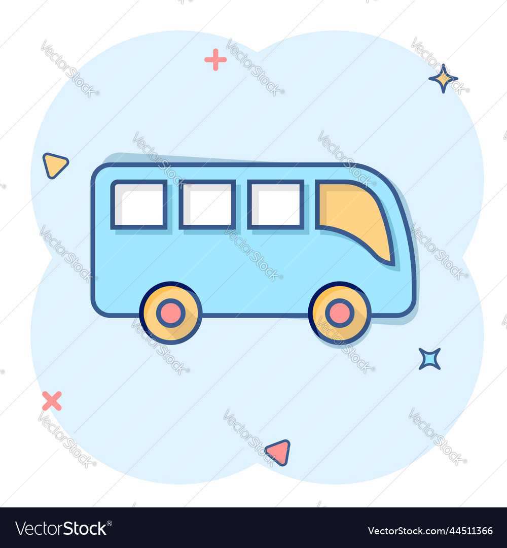 Bus icon in comic style coach cartoon on white Vector Image Bus icon in comic style coach cartoon on white Vector Image