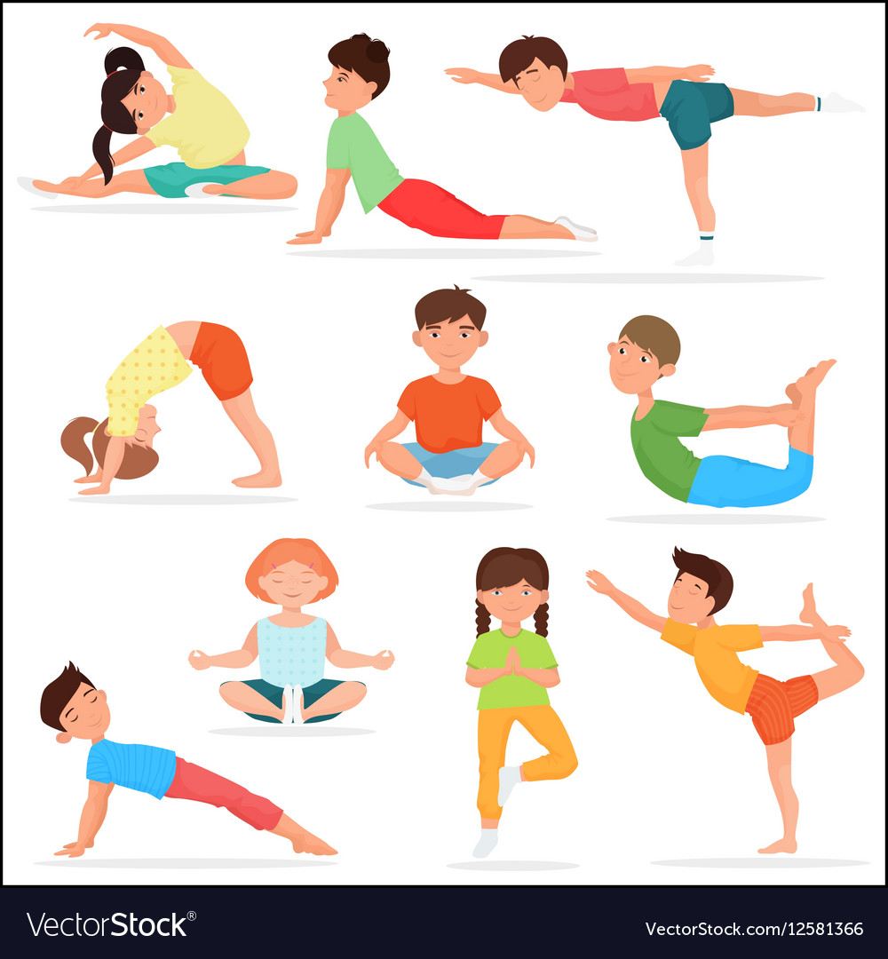 Cute yoga kids set children yoga gymnastics Vector Image