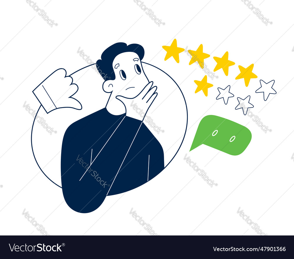 Disappointed customer leaves bad review person Vector Image