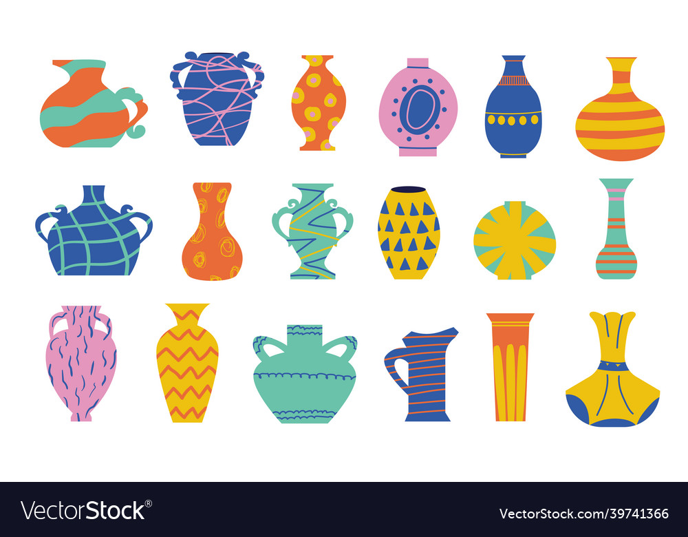 Doodle ceramic vase cartoon ancient pottery Vector Image