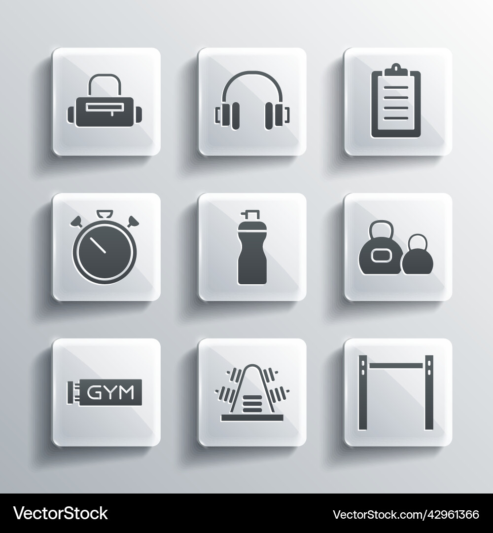 Set metal rack with weights horizontal bar Vector Image