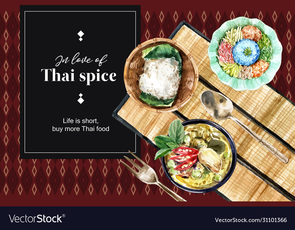 Thai food frame design with sticky rice dry rice