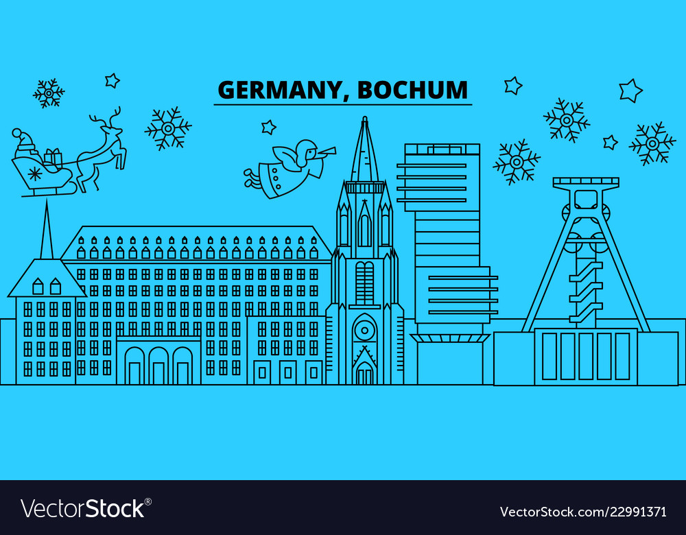 Germany Bochum Winter Holidays Skyline Merry Vector Image