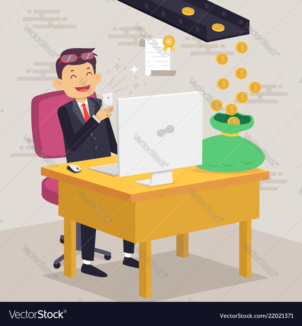 Happy businessman making money concept