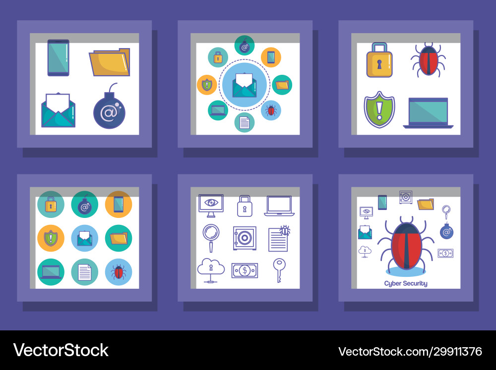 Bundle designs cyber security icons Royalty Free Vector