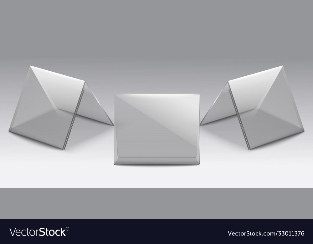 Clear plastic table stand set from front and side Vector Image