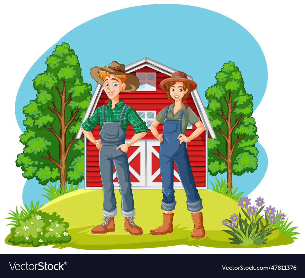 Farmer couple in farm scene Royalty Free Vector Image