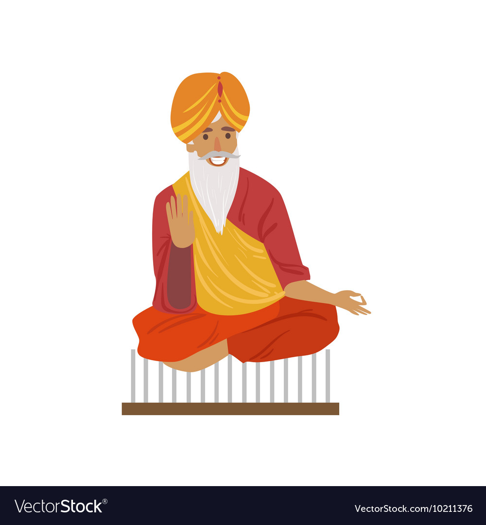 Indian yogi sitting on nails Royalty Free Vector Image