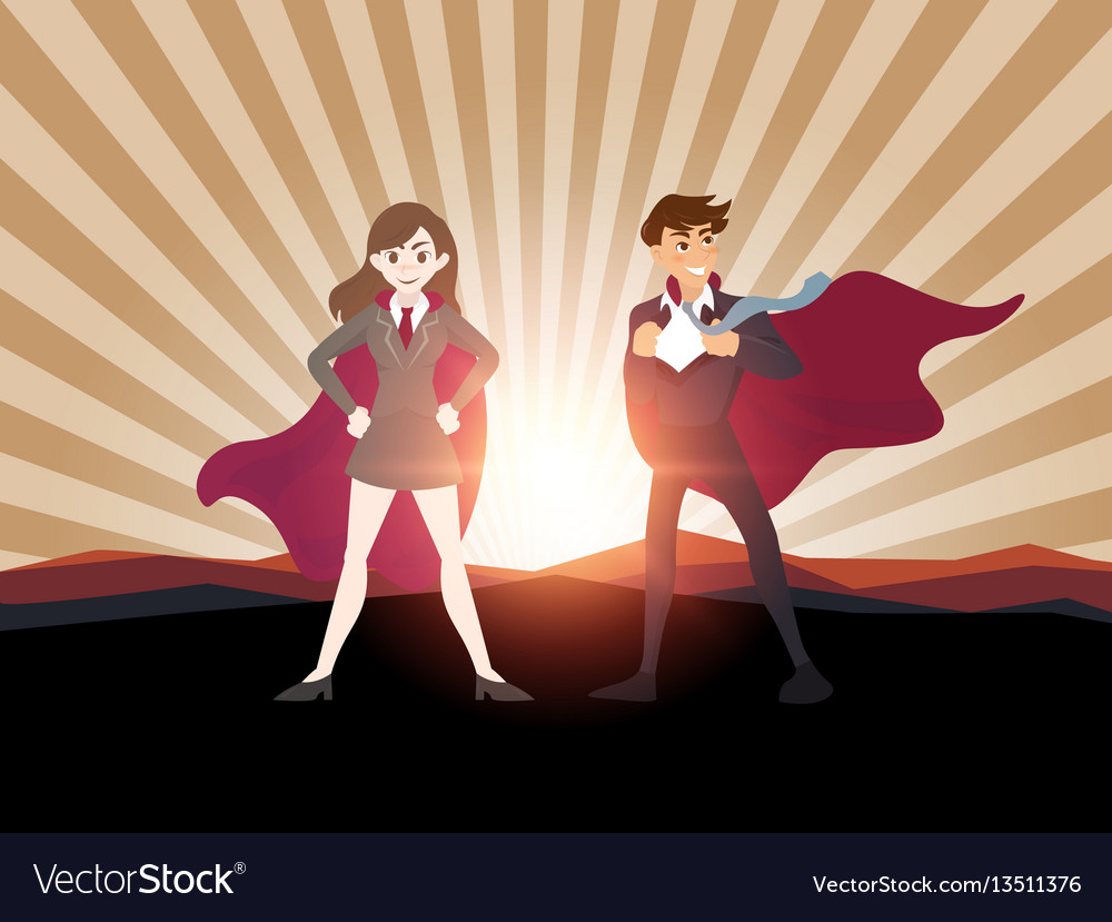 Man and women superhero with sunlight Royalty Free Vector