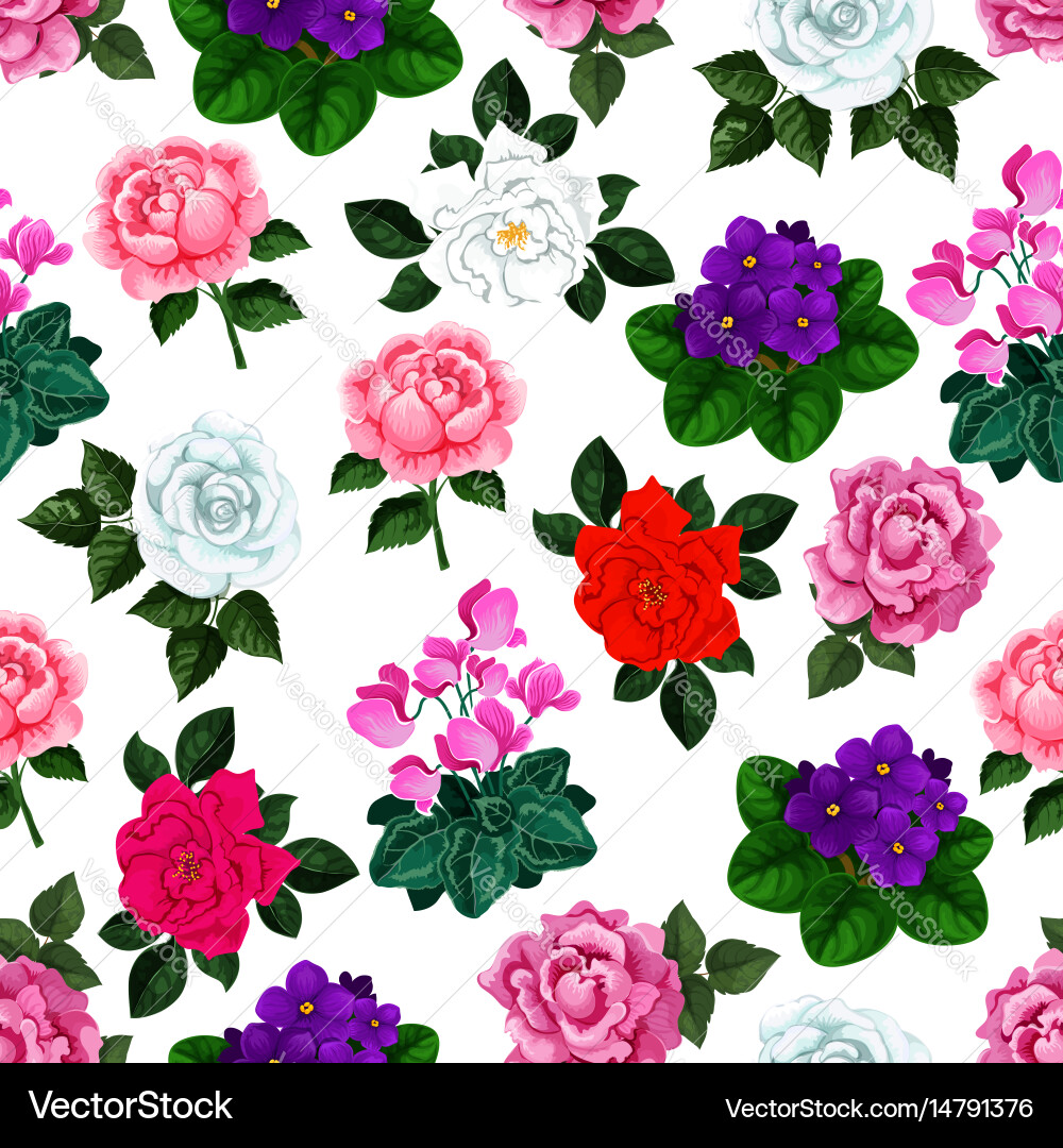 Seamless pattern garden flowers bouquets Vector Image