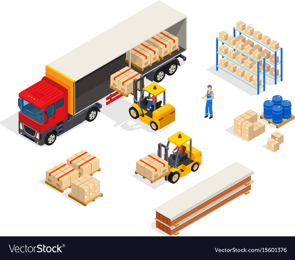 Warehouse Vehicular Loading Composition Royalty Free Vector