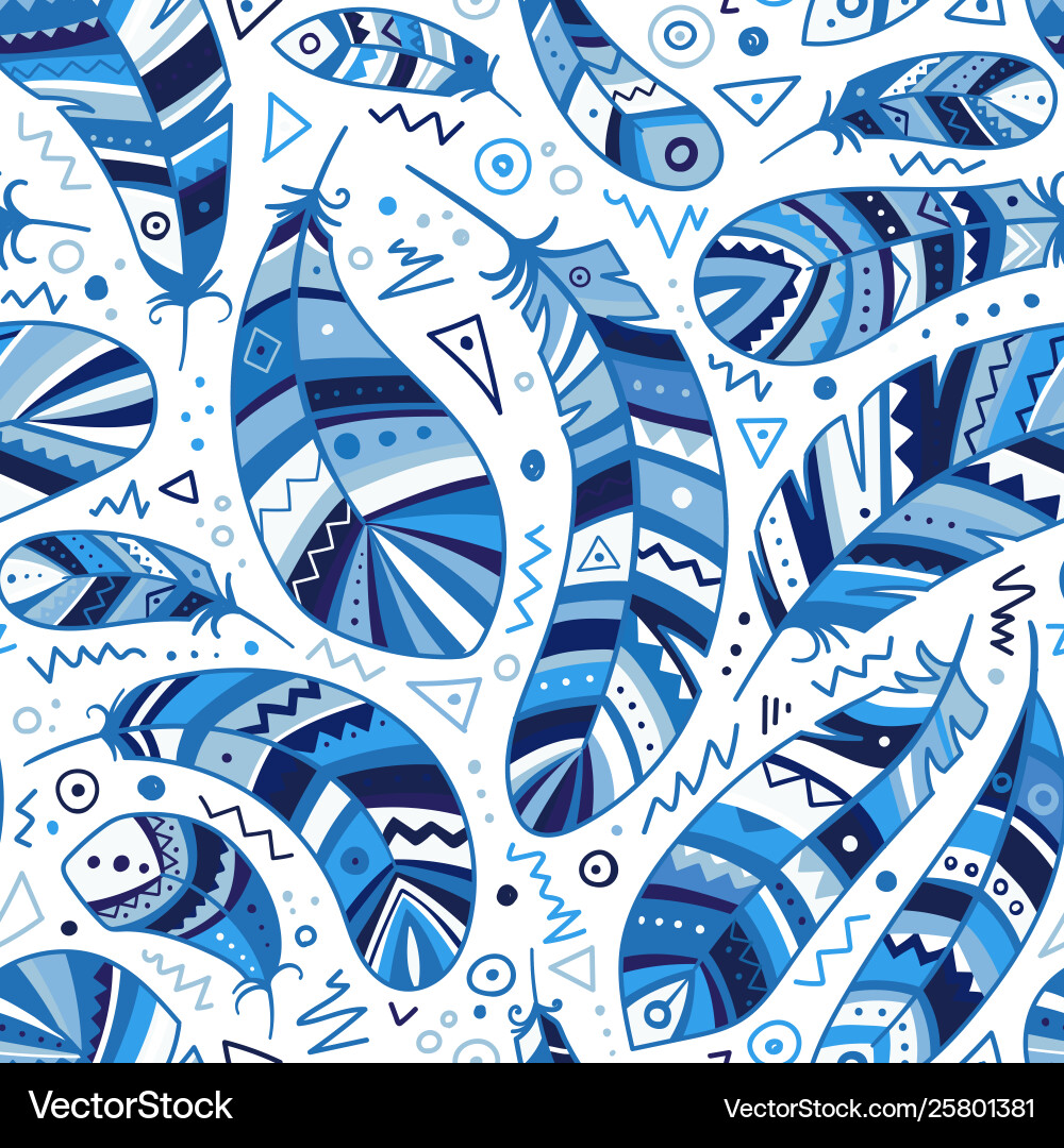 Feathers seamless pattern in boho style Royalty Free Vector