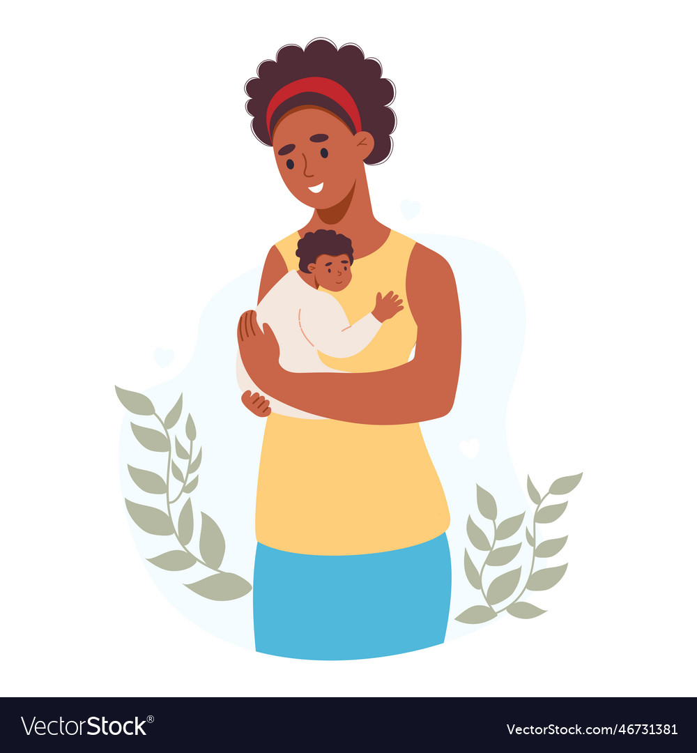 Happy black girl with newborn cute ethnic woman Vector Image