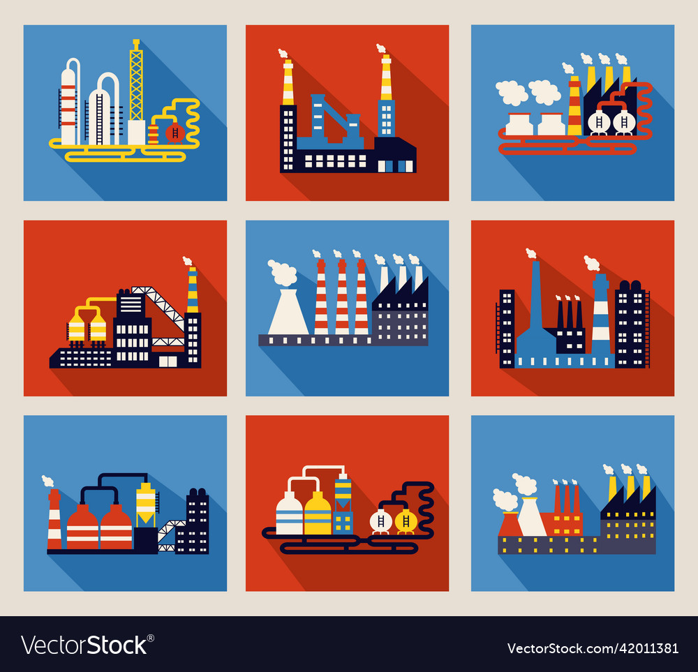 Industrial factory buildings and refineries Vector Image