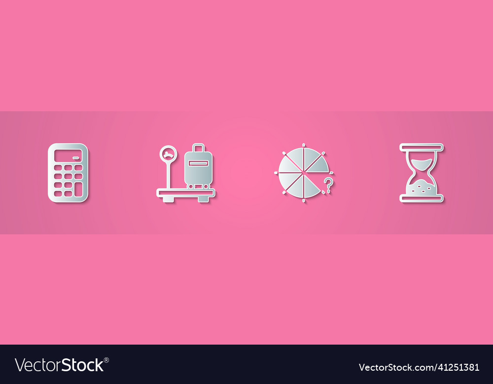 Set paper cut calculator scale with suitcase Vector Image