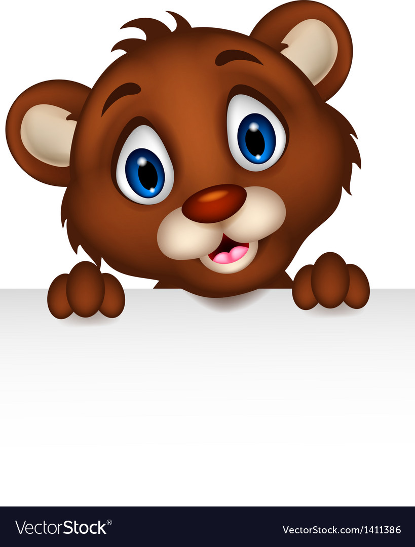 Cute little brown bear cartoon with blank sign Vector Image