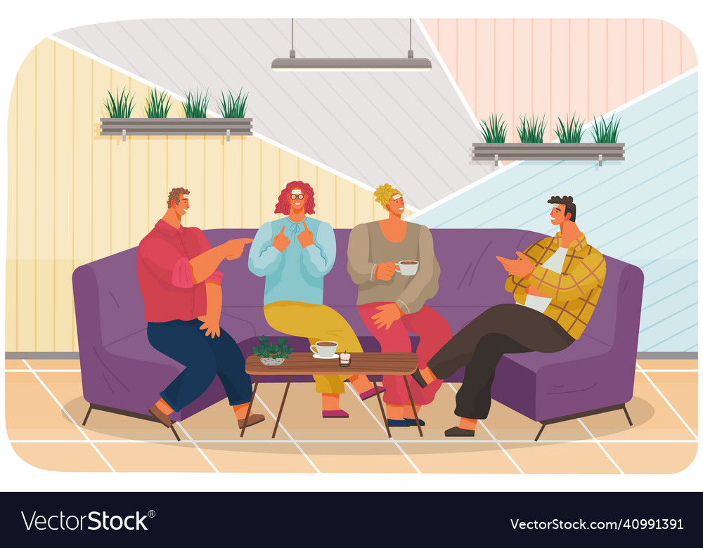 Friends in cafe or restaurant drink coffee play Vector Image