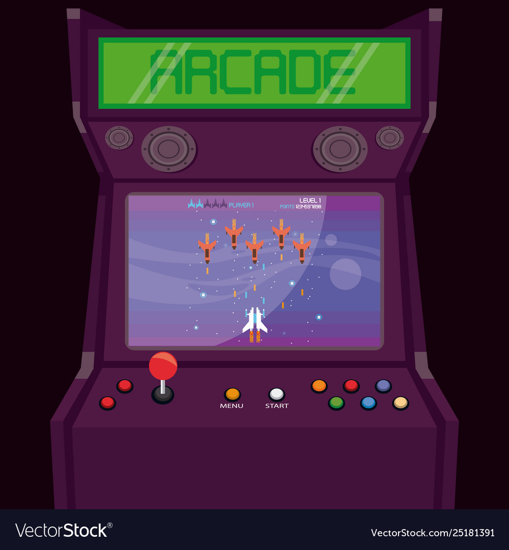 Retro videogame arcade machine card Royalty Free Vector