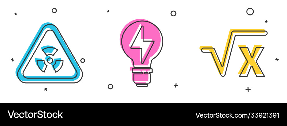 Set triangle with radiation light bulb Royalty Free Vector